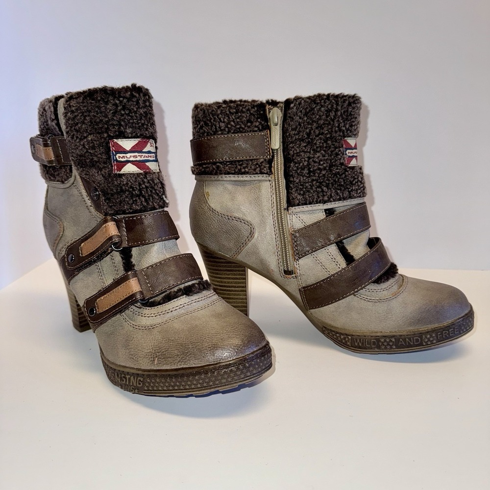 Mustang Womens Boots EU 41 US 10 Block Heel Ankle‎ Zip